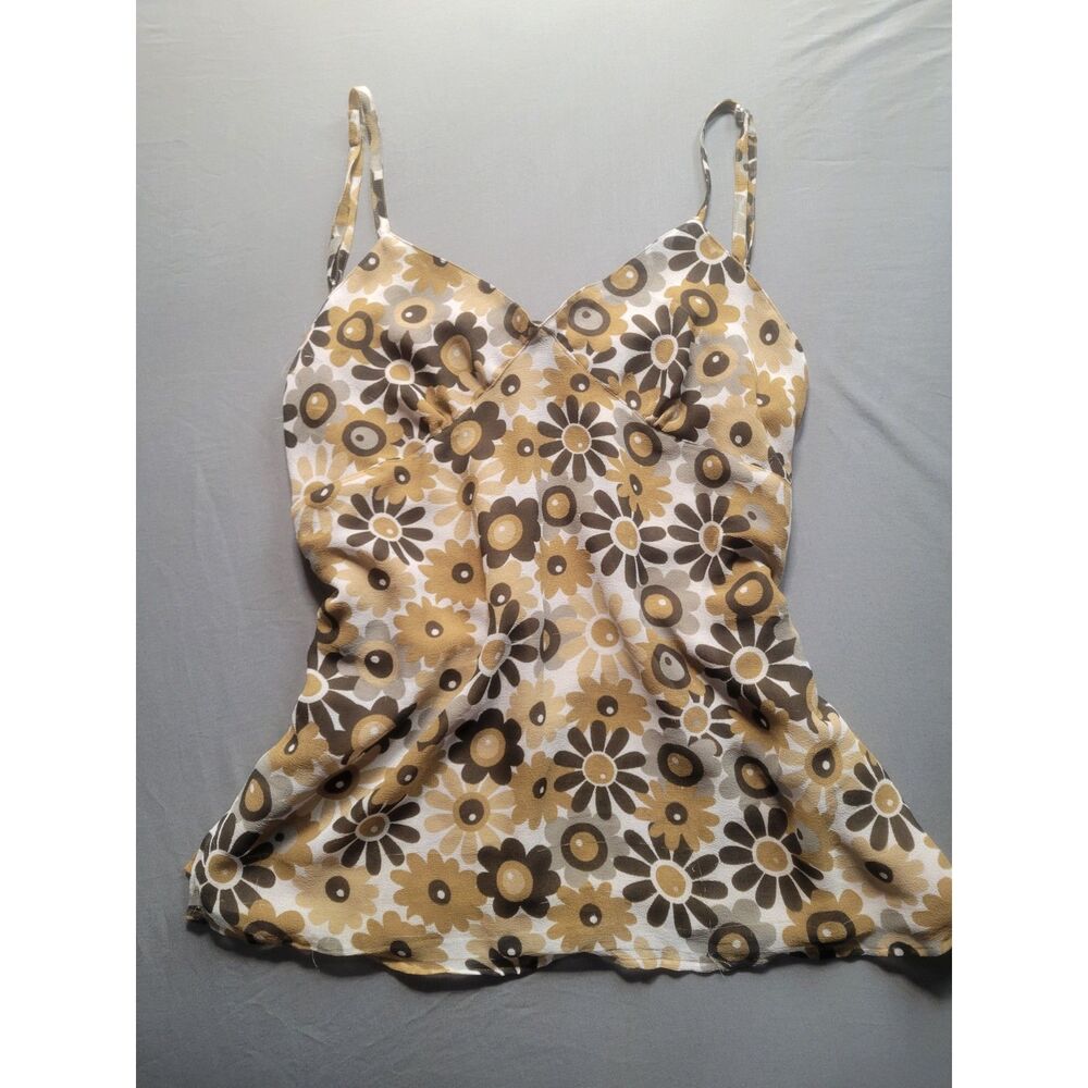 Vintage Y2K Marisol Brown Mustard Floral Cami Top Back Tie Large